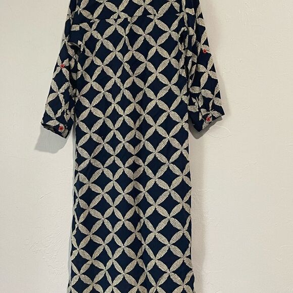 Utsa kids long dress 11/12 navy blue tan print - Picture 4 of 7